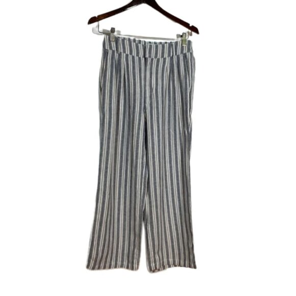 Abercrombie & Fitch Ultra High Rise Blue Linen Striped Pants wide leg Small - Picture 3 of 13